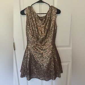 Gold Sequin Mini Dress with Low Back